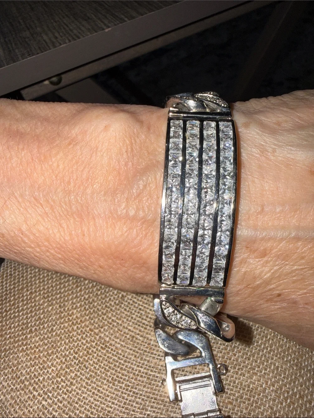 Silver Crystal Cuban Link ID Bracelet - Women Accessories